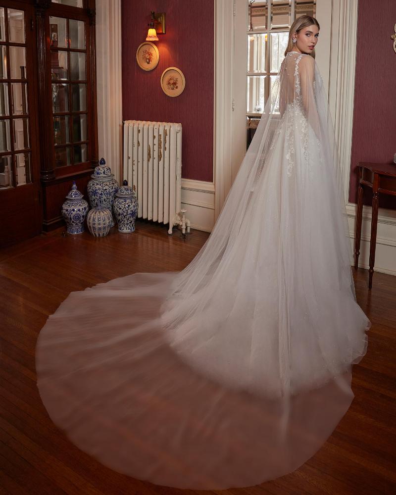 La23236 dreamy lace a line wedding dress with cape4